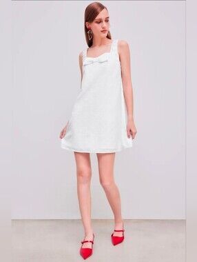 Cider Square Neck Solid Bowknot Mini Dress